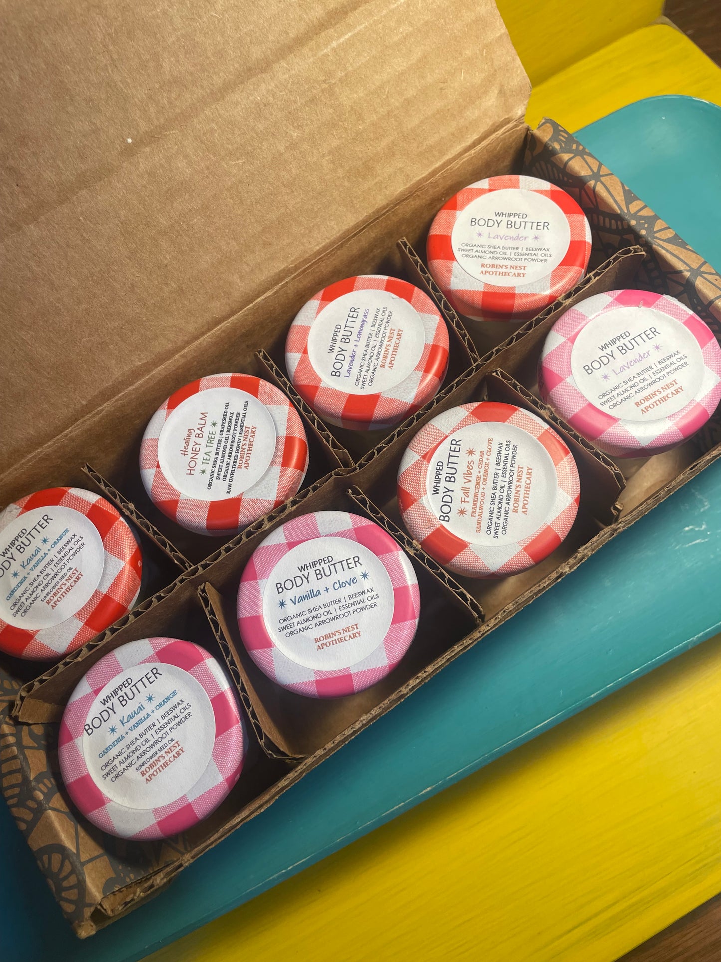 UPCYCLED JAM JAR 8-PACK Gift Set | 5 Different Whipped Body Butters + 1 Honey Body Balm | Upcycled Jam Jar Box | Christmas Gift | Gift Sets
