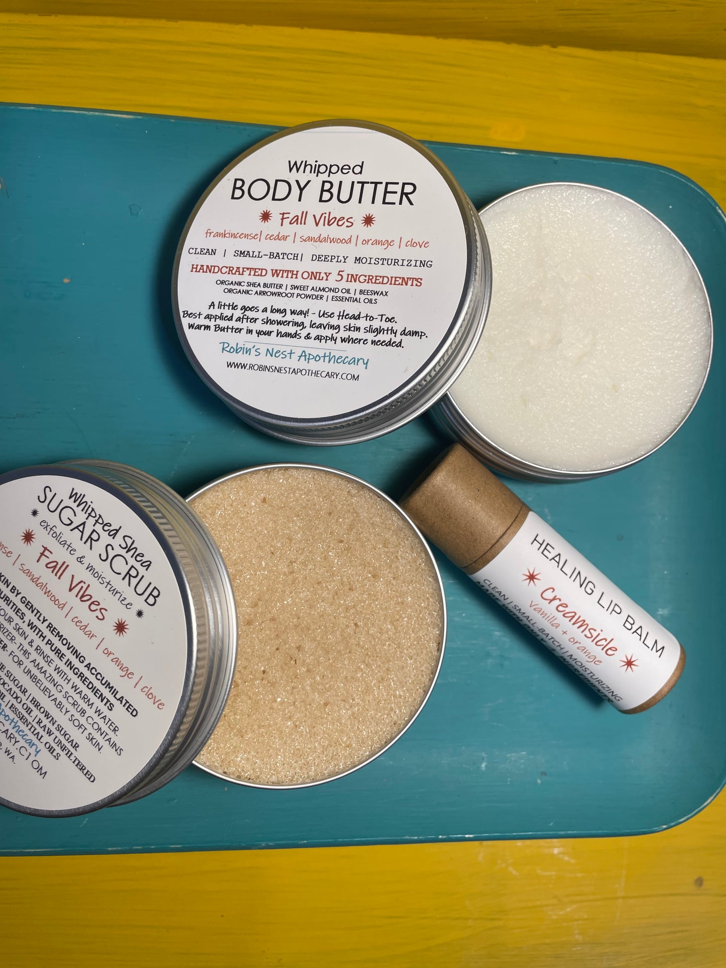 FALL VIBES 3-Pack Gift Set | FALL VIBES Whipped Shea Sugar Scrub + FALL VIBES Whipped Body Butter +  CREAMSICLE Compostable Lip Balm |  SANTA/BABY REINDEER/CHRISTMAS TREE TIN | Christmas Gift | Gift Sets